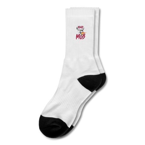 DY KRAZY LOGO PREMIUM 7 inch Cuff Crew Socks - white